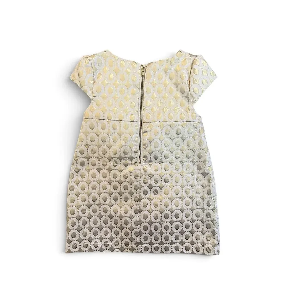 RUUM Girls Gold Metallic Jacquard Party Dress | Size 2Y